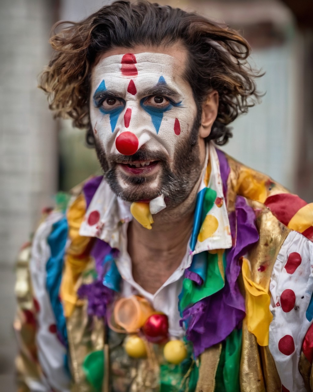 09730-662119878-_lora_Fares_Fares_Flexible_0.8_ portrait photo of Fares Fares in a clown costume, face paint, front view, in front of a bulding,.jpg